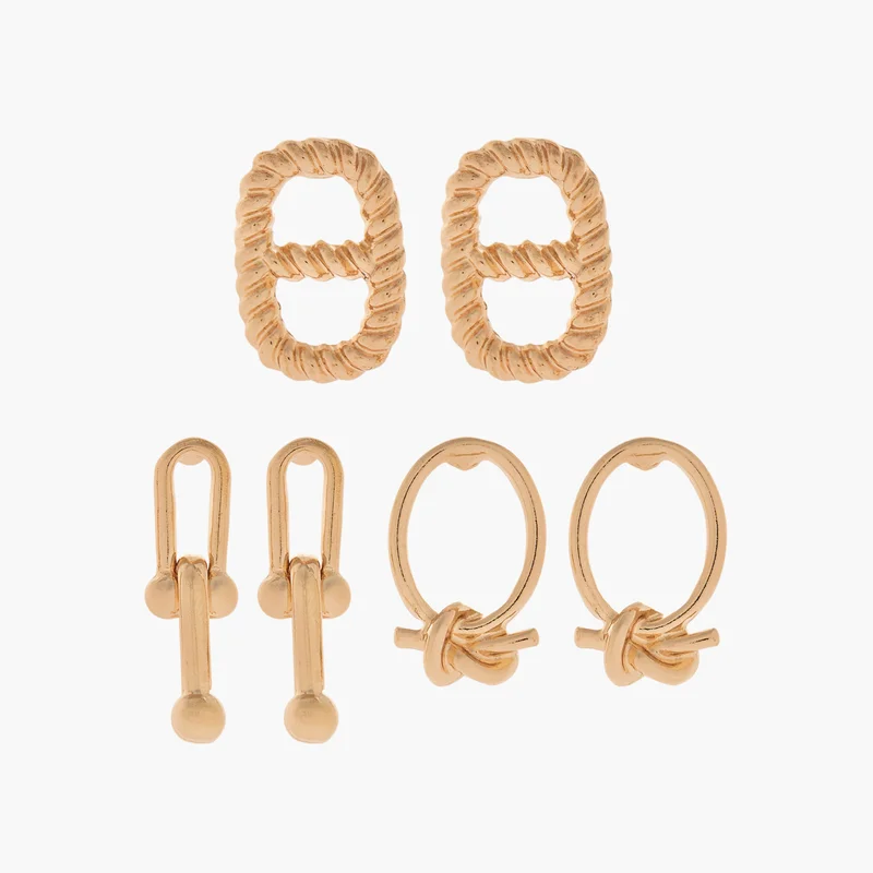 LIFESTYLE Pack of 3 Gold Tone Earrings for Women